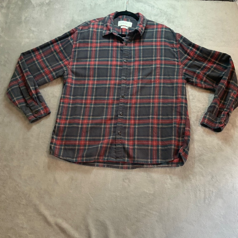 Abercrombie & Fitch Mens Relaxed Soft Flannel Plaid Button Down Shirt Grey Red L
